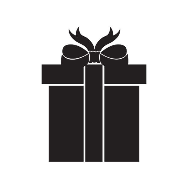 Immagine stilizzata di una scatola cubica nera con fiocco regalo.